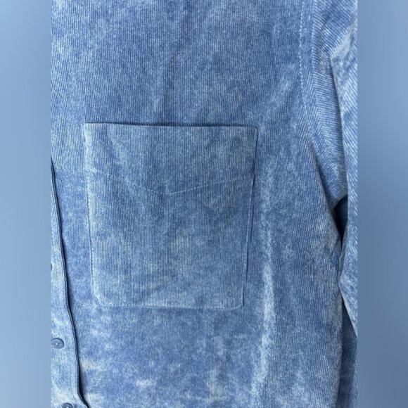 ZARA Fine-Waled Corduroy Oversized Blue Button-Up Shirt Size XS - Picture 11 of 15